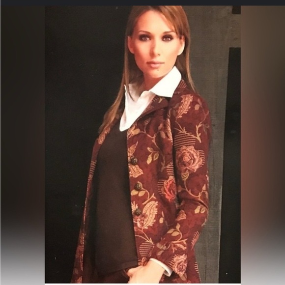 CABI Jacobean Brocade Tapestry Jacquard embroidered rust floral long jacket 10 - Picture 2 of 14